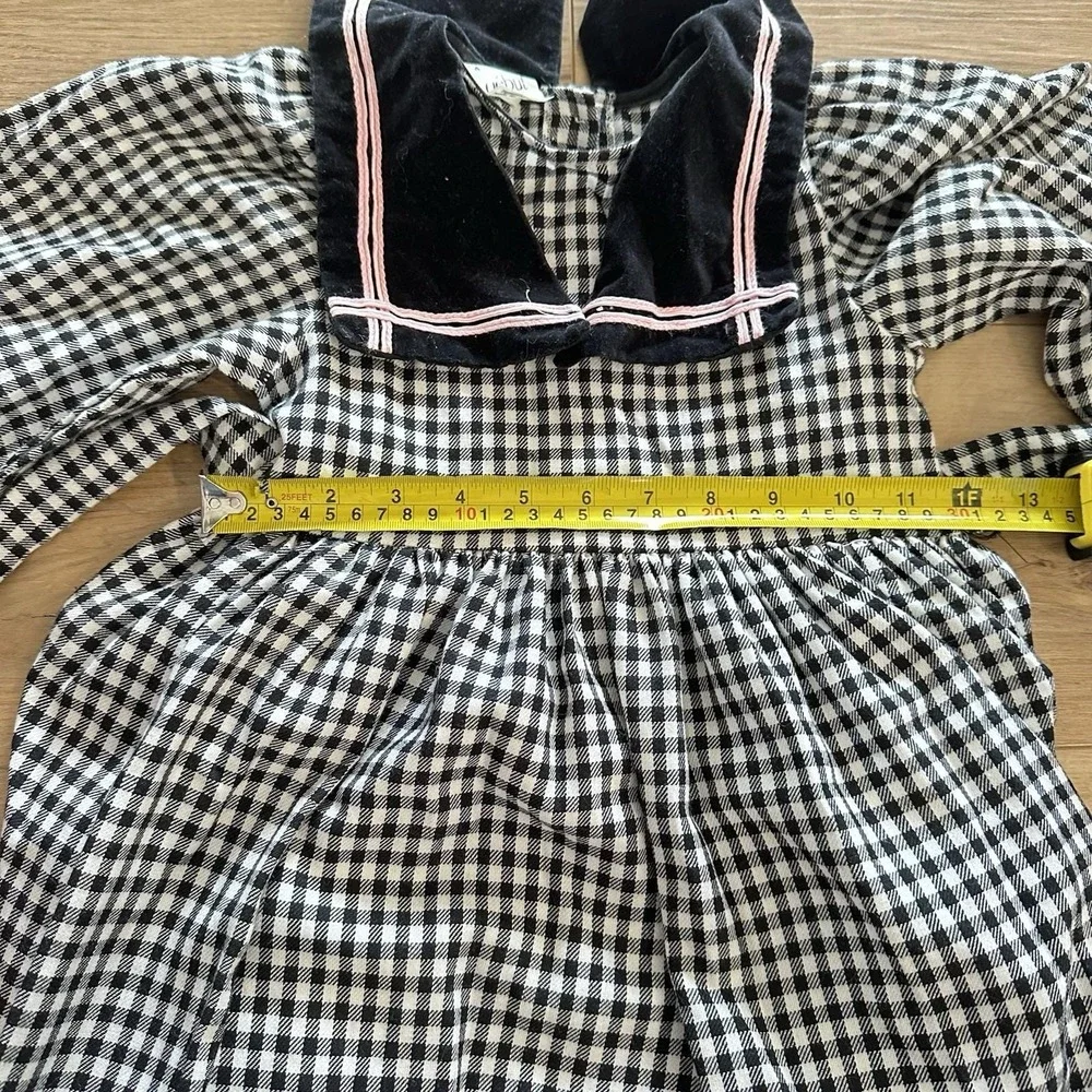 VTG 90's Debut Girls 4T‎ Toddler Dress Checkered Black White Collar Pink Tie